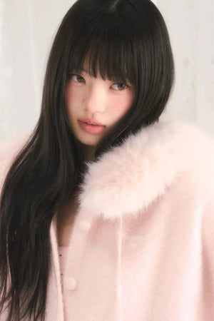 Pink Korean Fur Hooded Jacket
