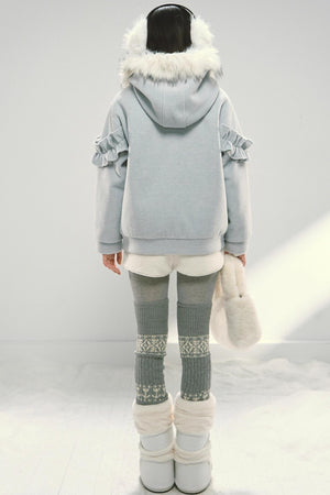 Pink Lace Fur Hooded Tweed Jacket