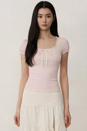 Pink Lace Puff Sleeve Top