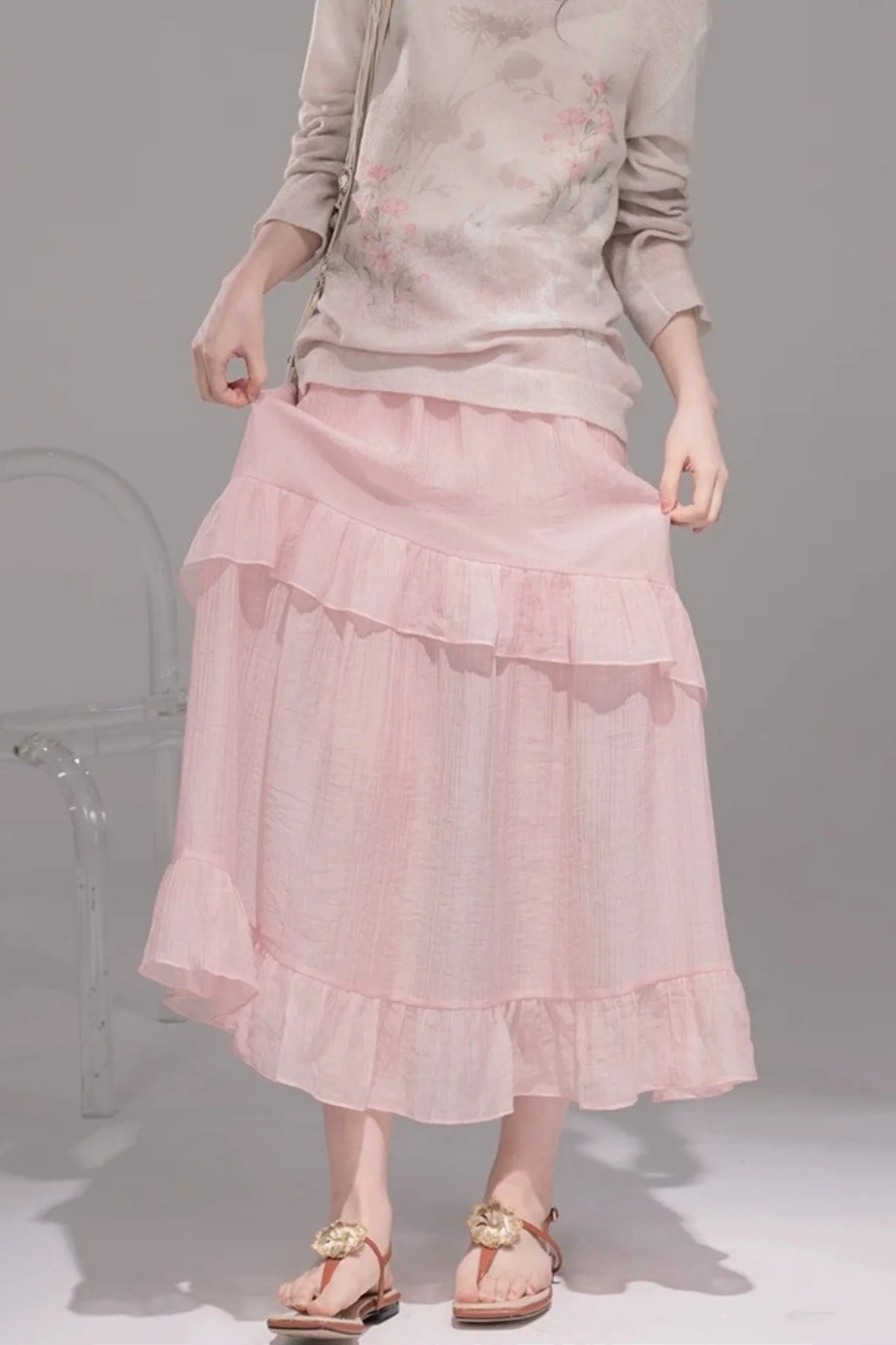 Pink Lyocell Pleated Skirt