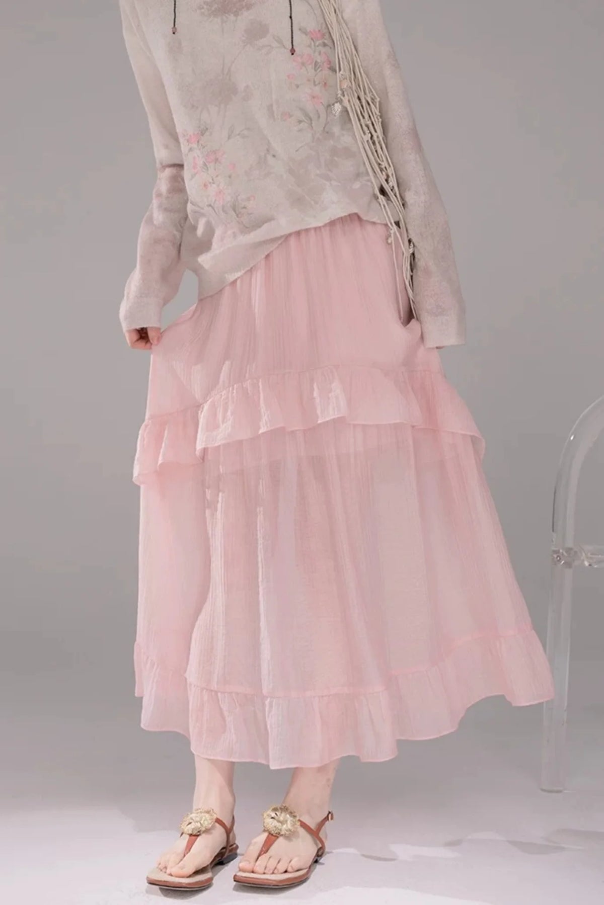 Pink Lyocell Pleated Skirt