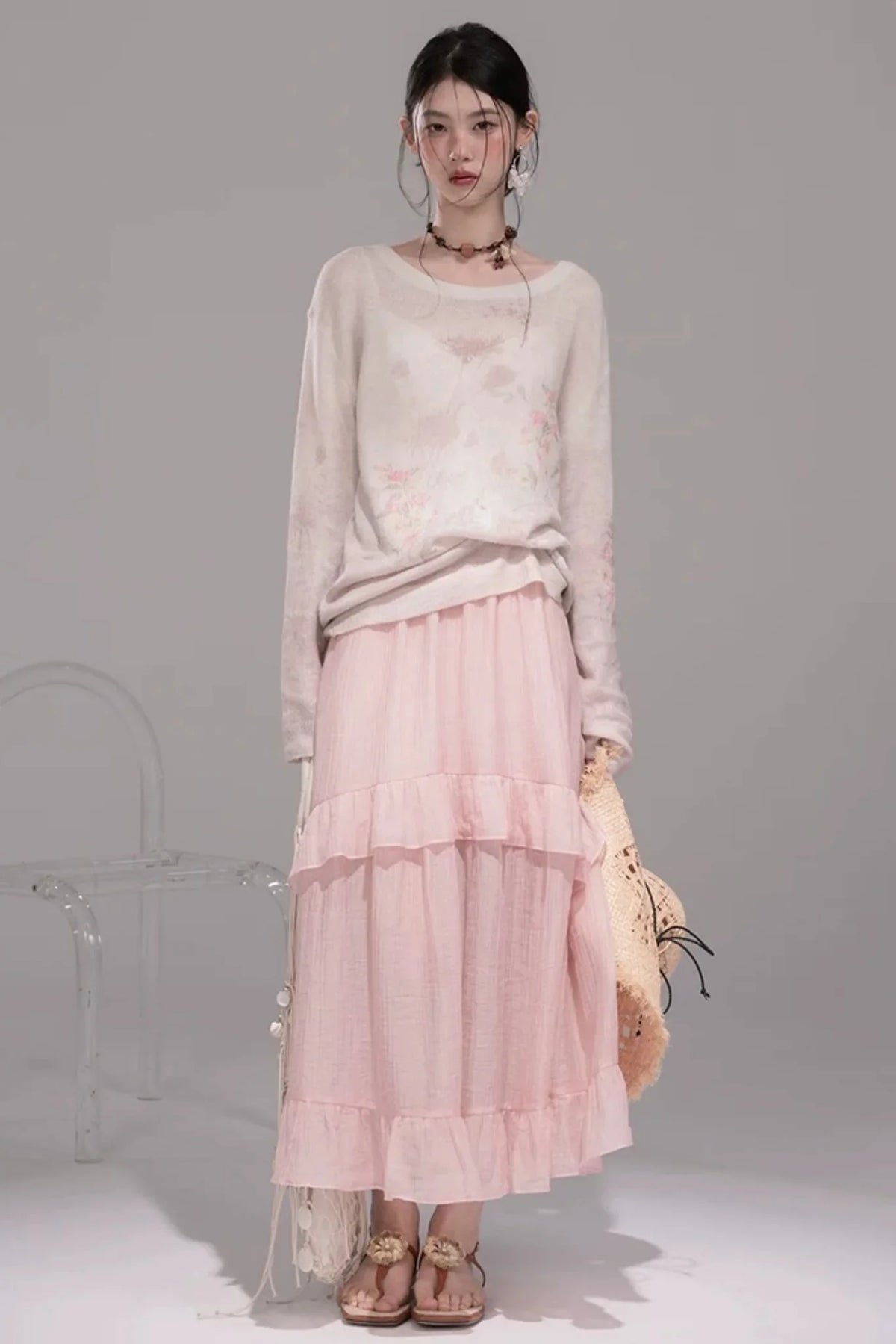 Pink Lyocell Pleated Skirt