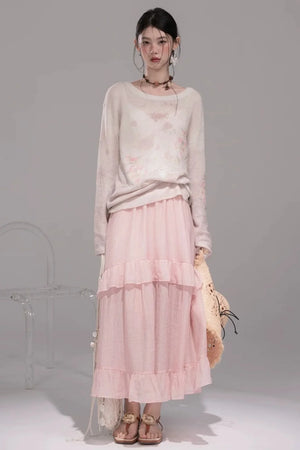 Pink Lyocell Pleated Skirt