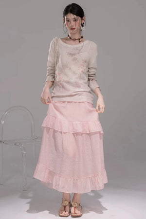 Pink Lyocell Pleated Skirt