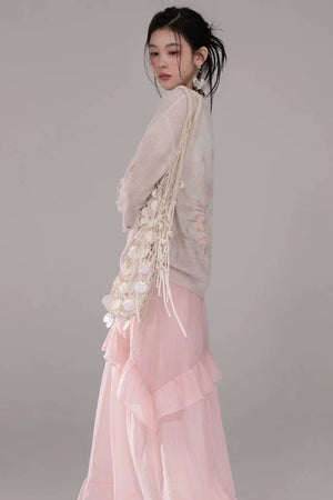 Pink Lyocell Pleated Skirt