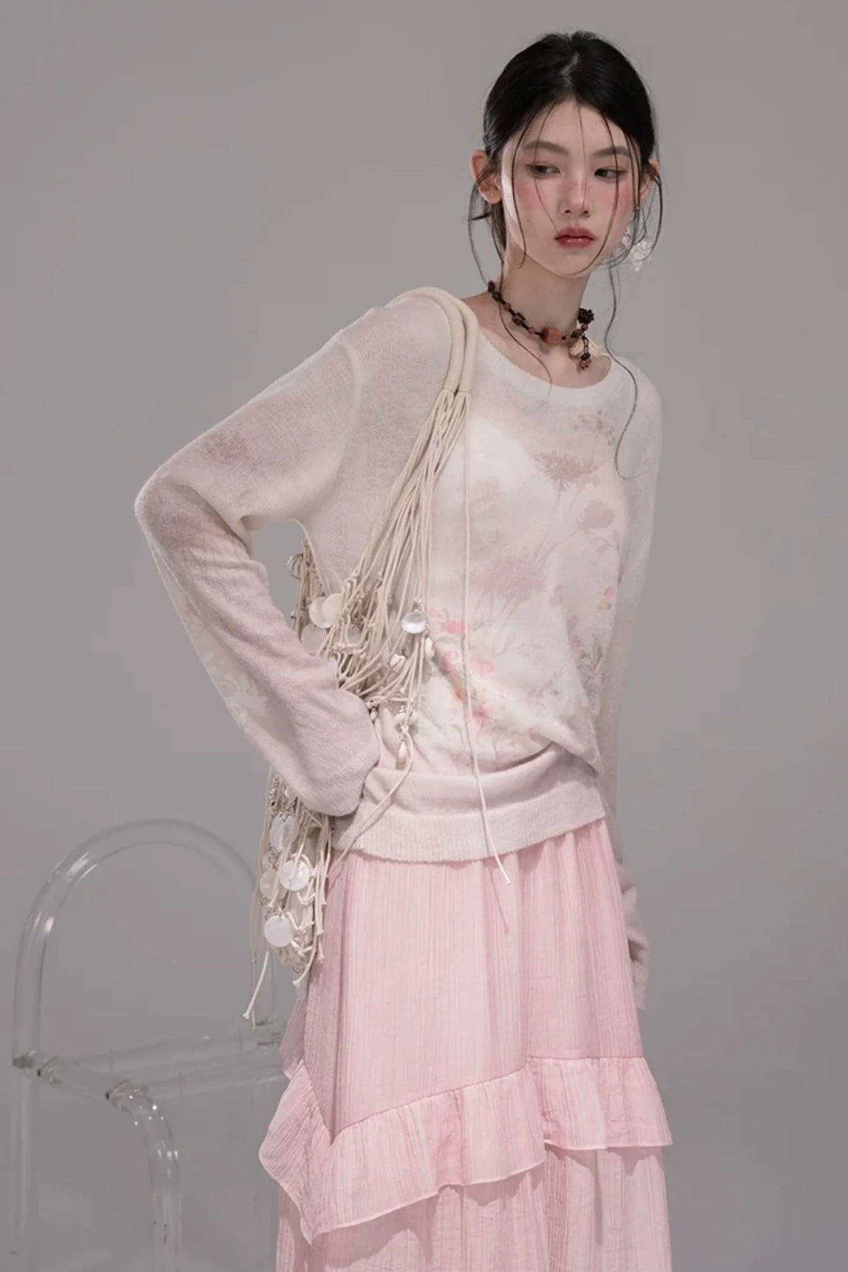 Pink Lyocell Pleated Skirt