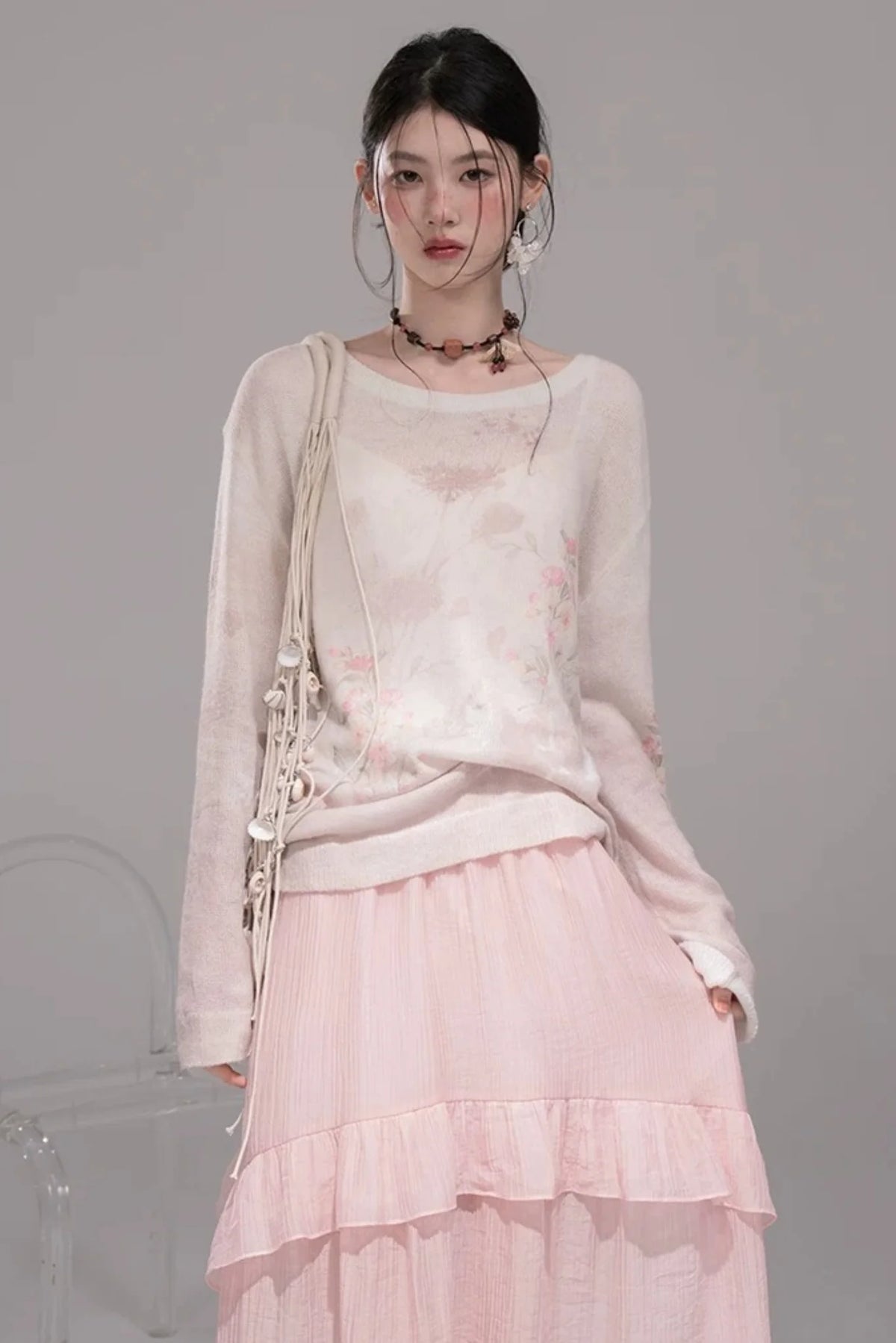 Pink Lyocell Pleated Skirt