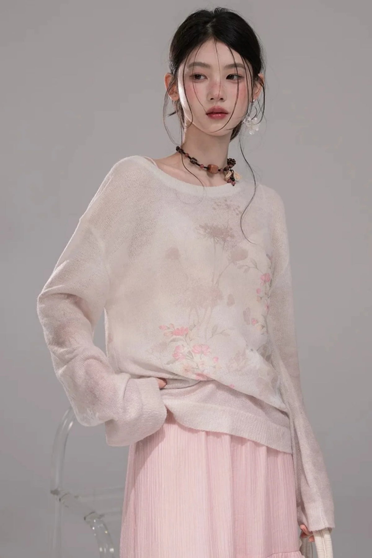 Pink Lyocell Pleated Skirt
