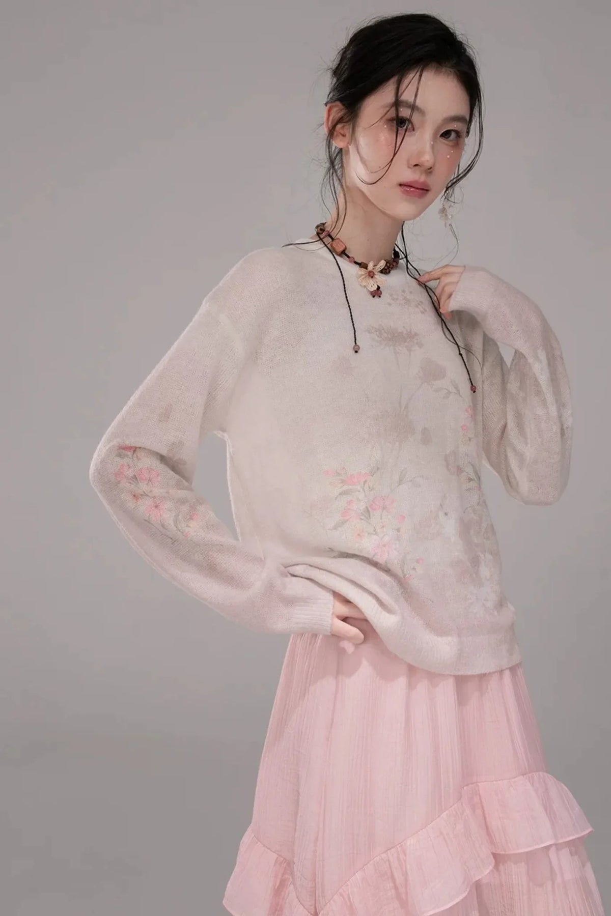 Pink Lyocell Pleated Skirt
