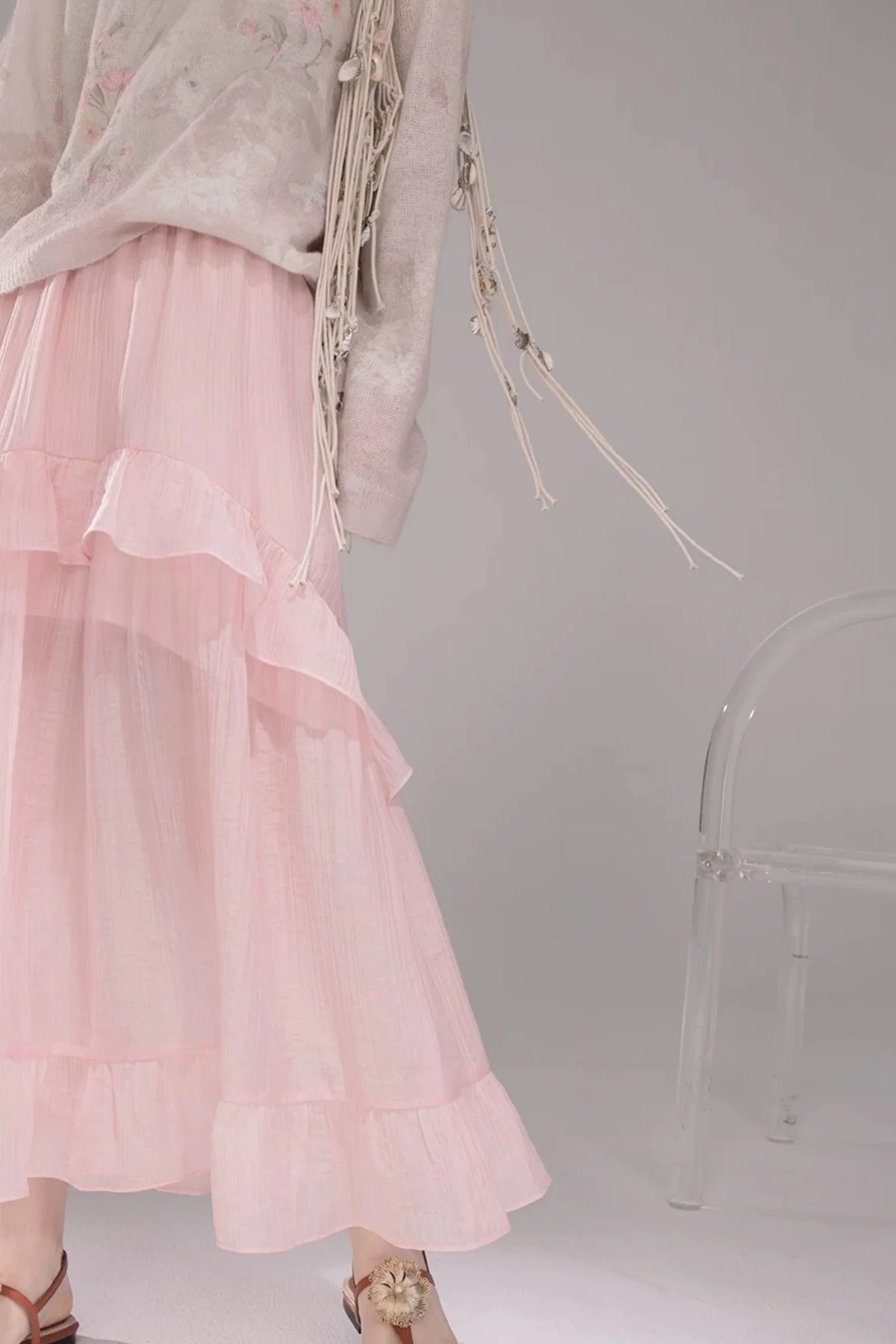 Pink Lyocell Pleated Skirt