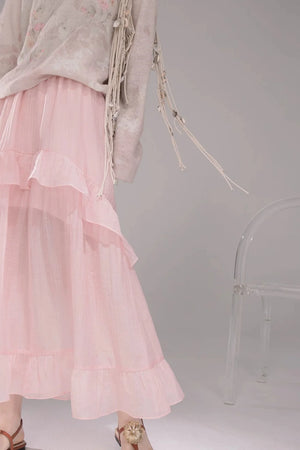 Pink Lyocell Pleated Skirt