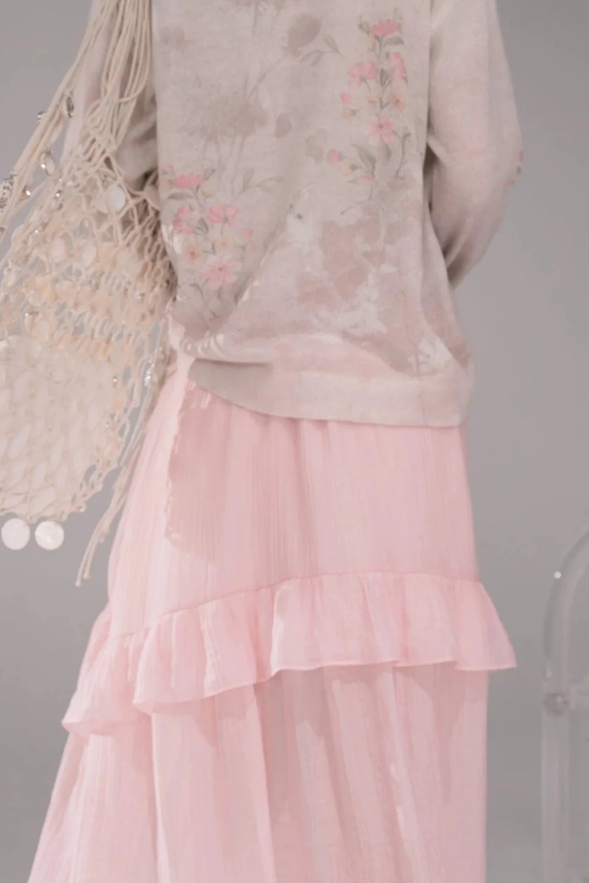 Pink Lyocell Pleated Skirt