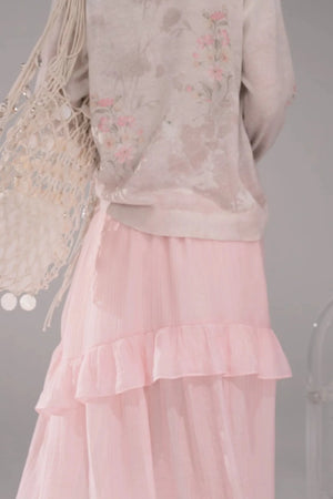 Pink Lyocell Pleated Skirt