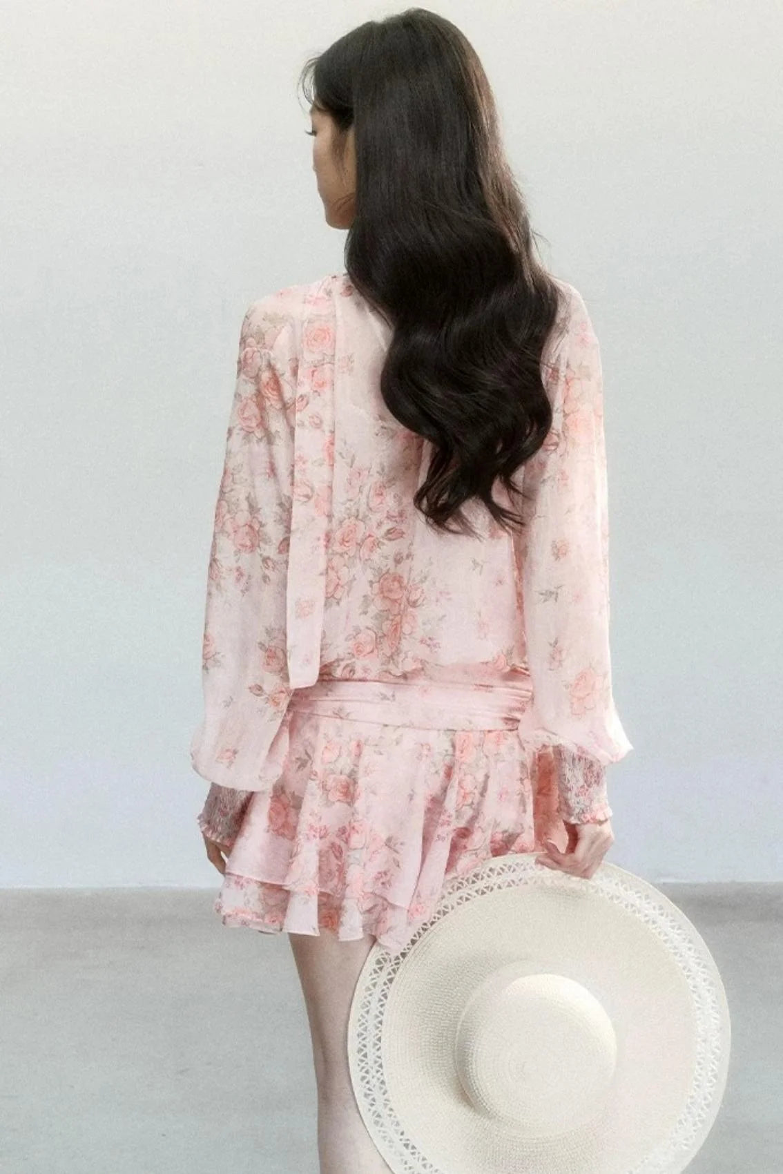 Pink Mist Chiffon Floral Dress Set-Up