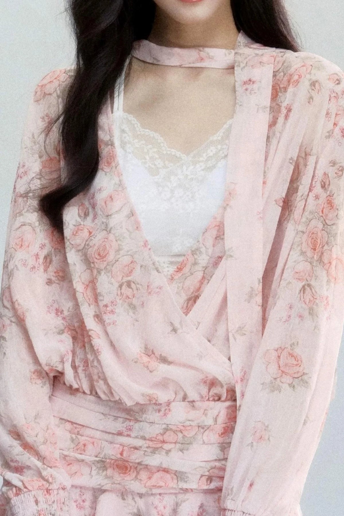 Pink Mist Chiffon Floral Dress Set-Up