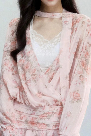 Pink Mist Chiffon Floral Dress Set-Up