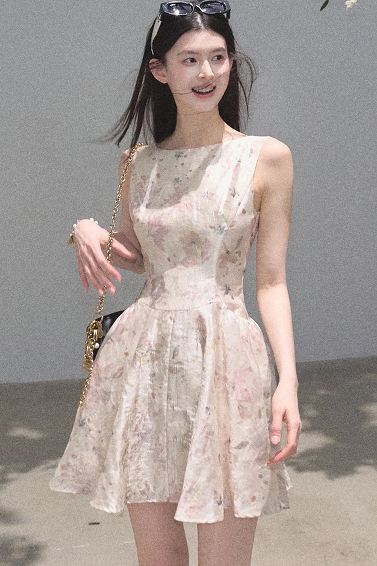 Pink Mist Linen Floral Dress