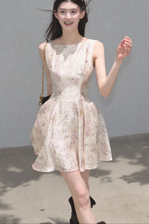 Pink Mist Linen Floral Dress