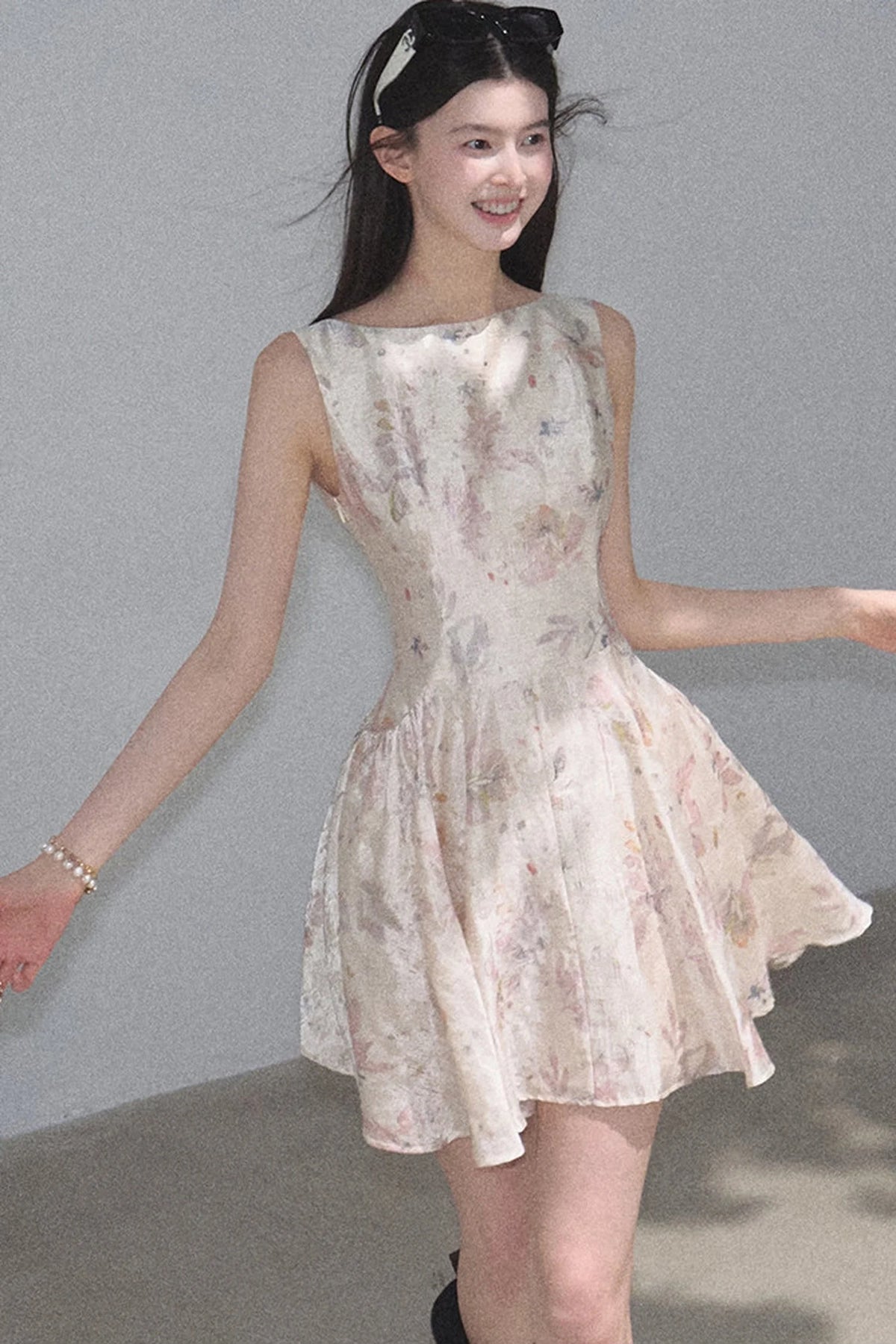 Pink Mist Linen Floral Dress