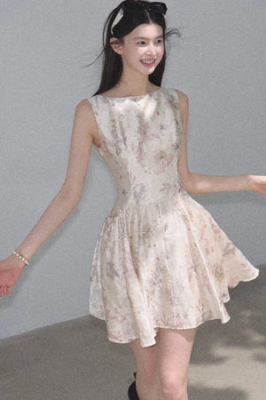 Pink Mist Linen Floral Dress