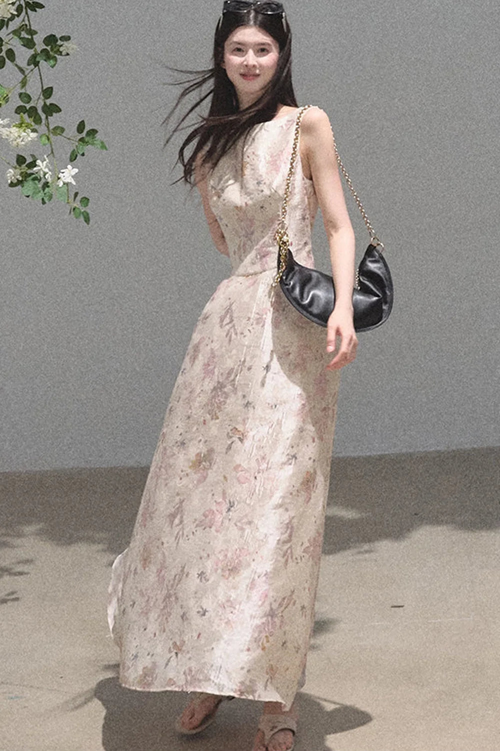 Pink Mist Linen Floral Dress