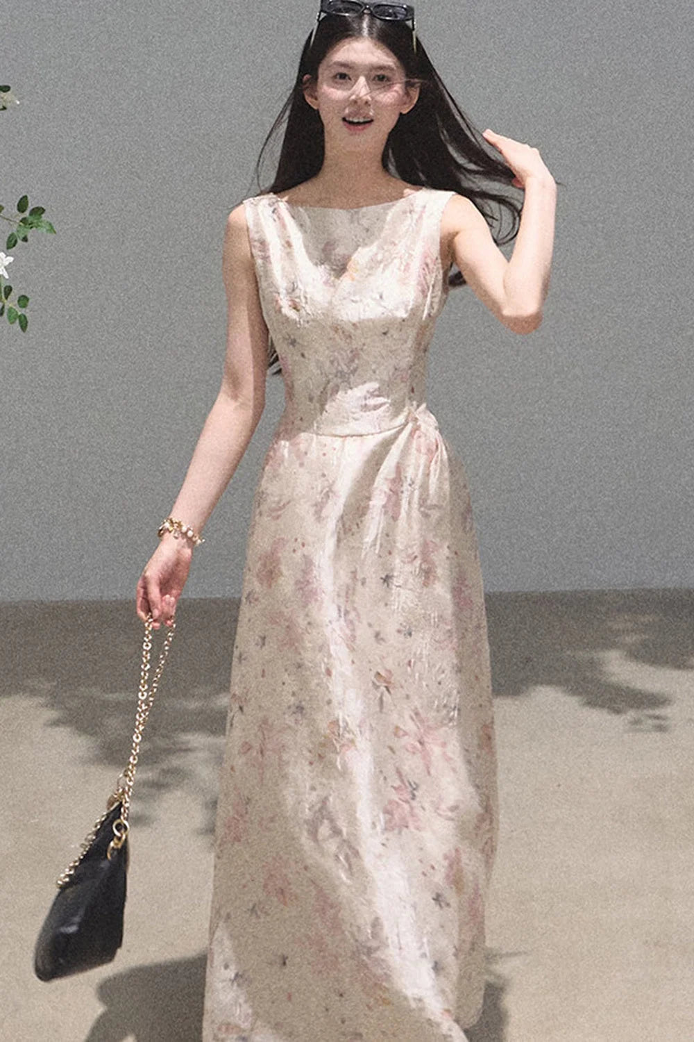 Pink Mist Linen Floral Dress