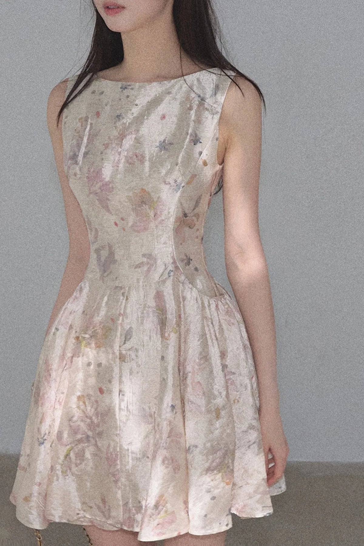 Pink Mist Linen Floral Dress