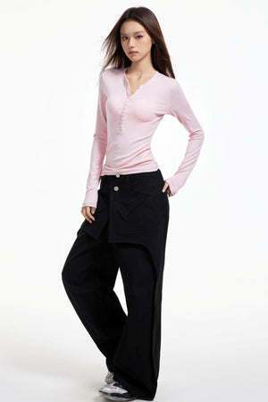 Pink Neck Knit Top