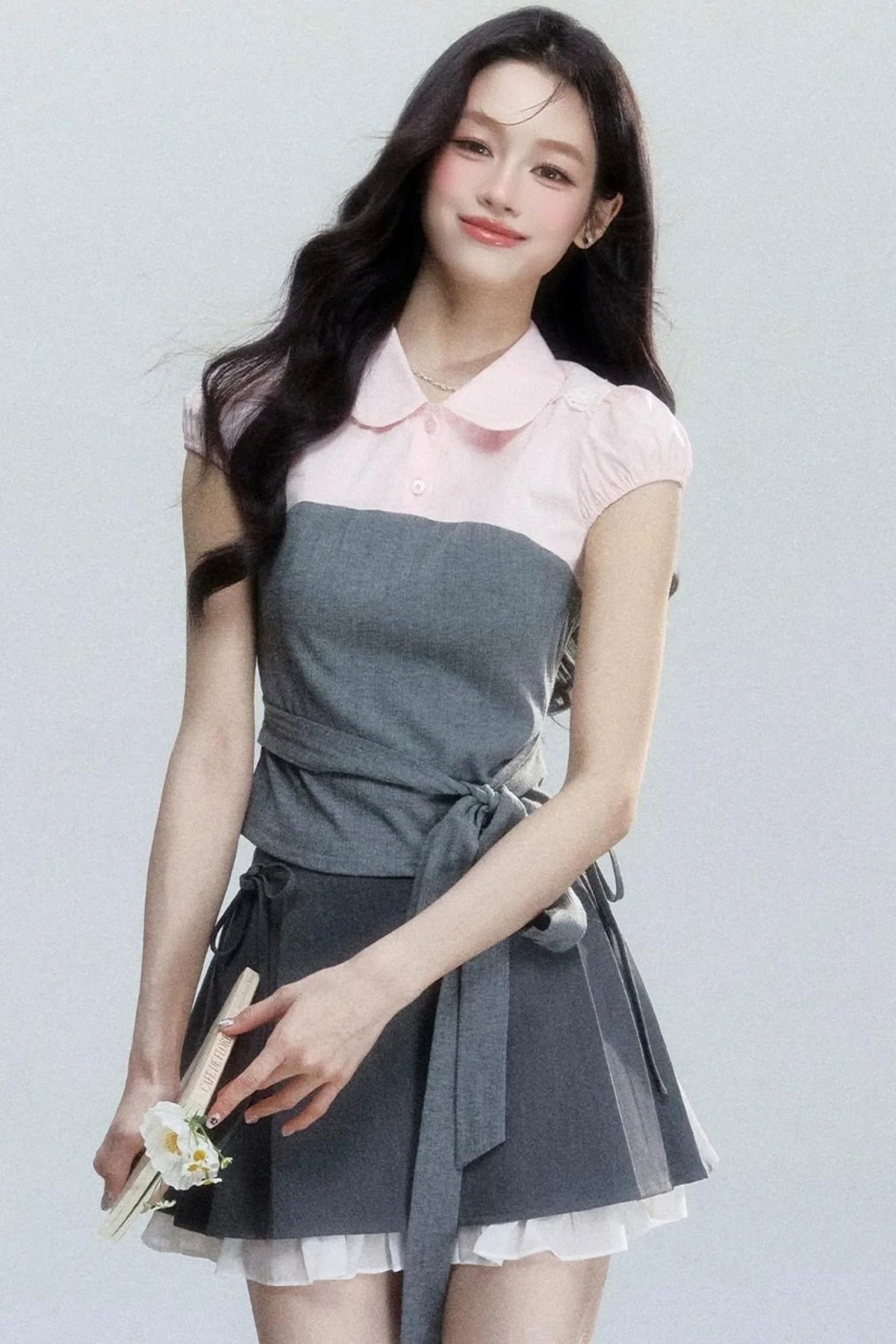 Pink Patchwork Tie-Up Blouse Set-Up