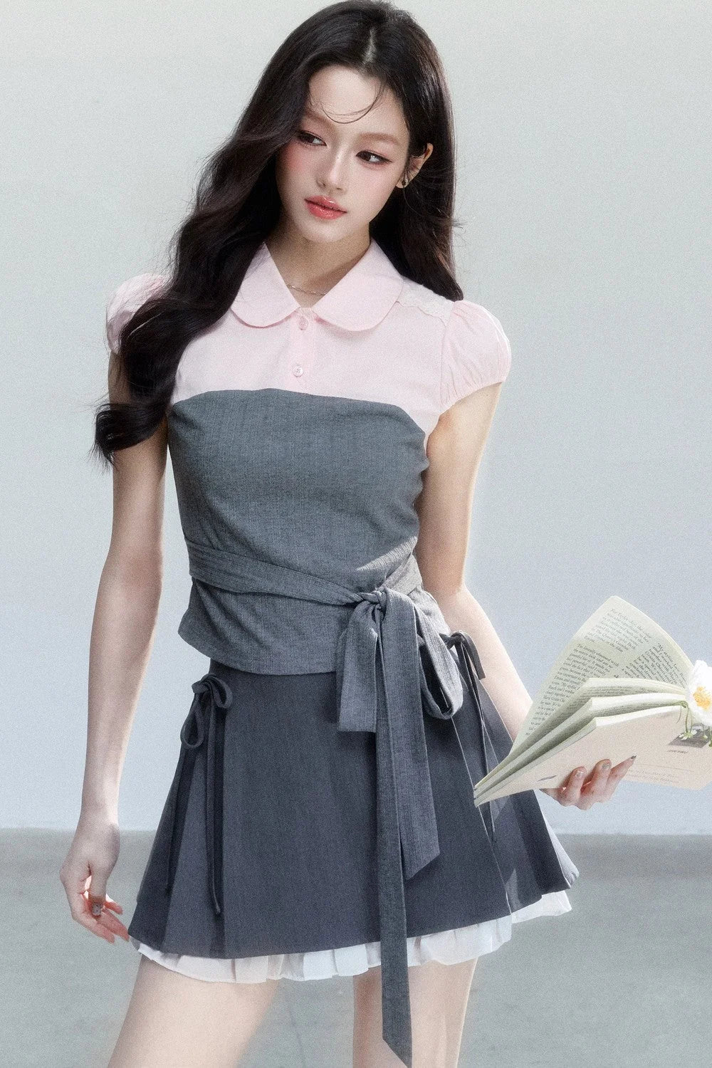 Pink Patchwork Tie-Up Blouse Set-Up
