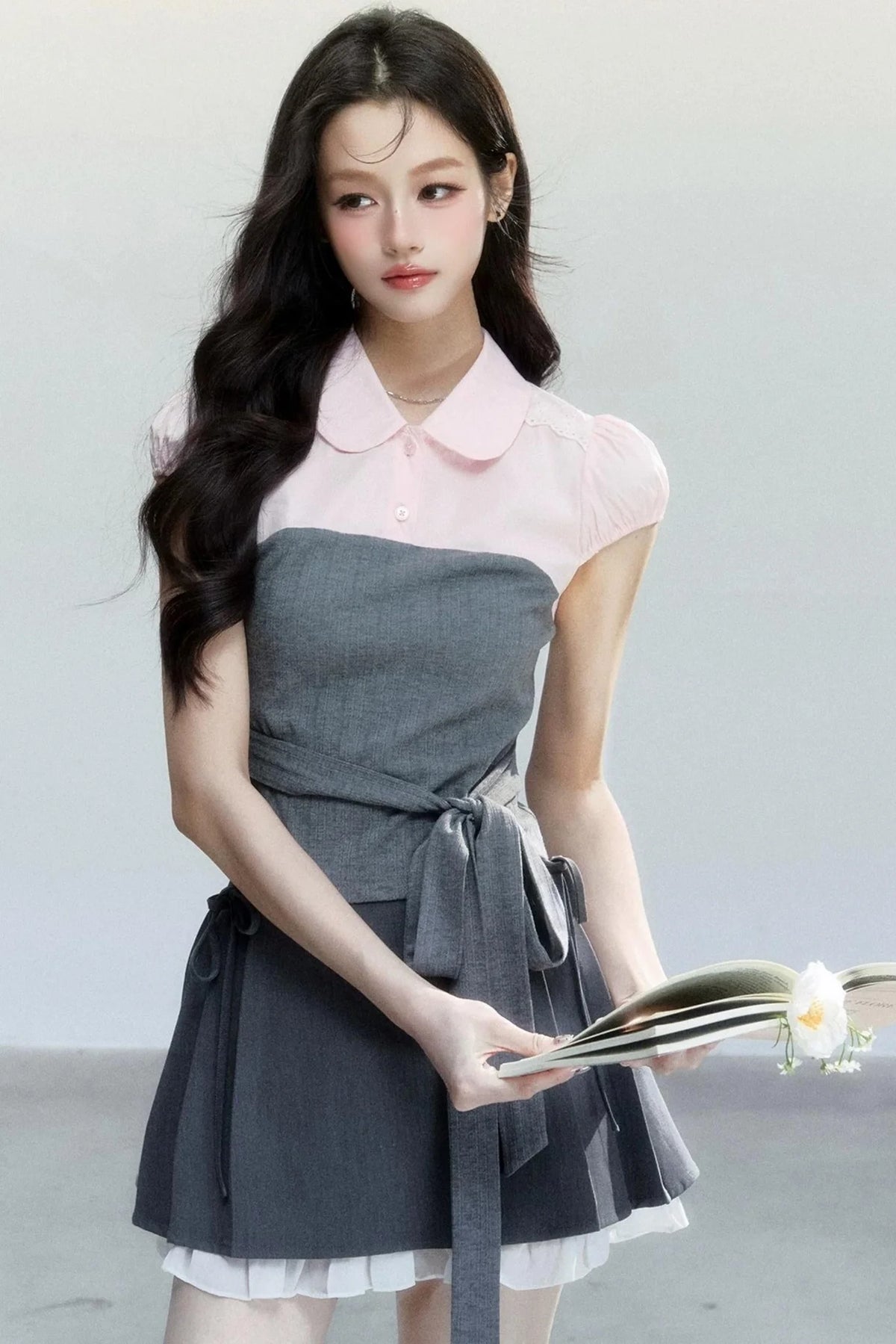 Pink Patchwork Tie-Up Blouse Set-Up