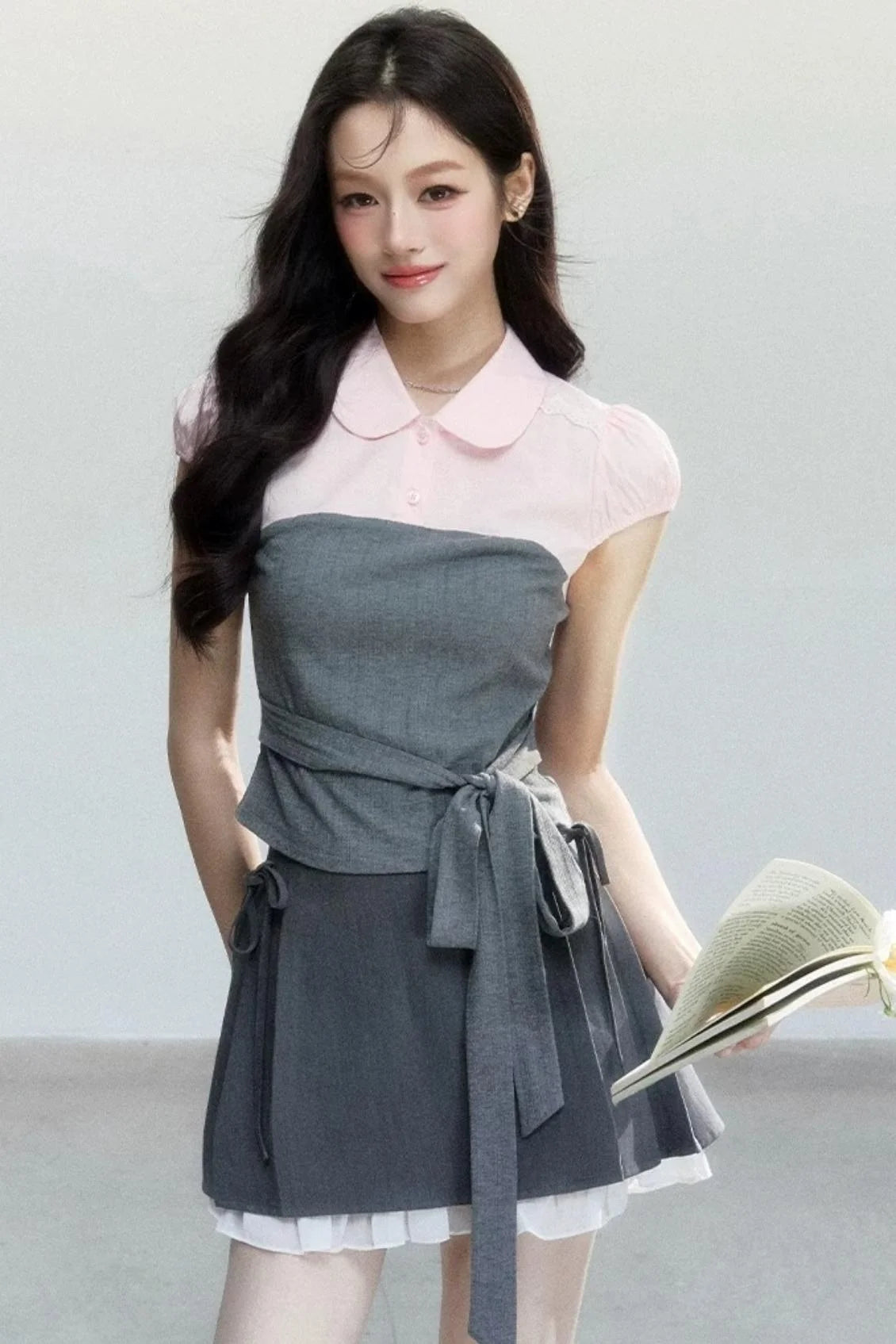 Pink Patchwork Tie-Up Blouse Set-Up