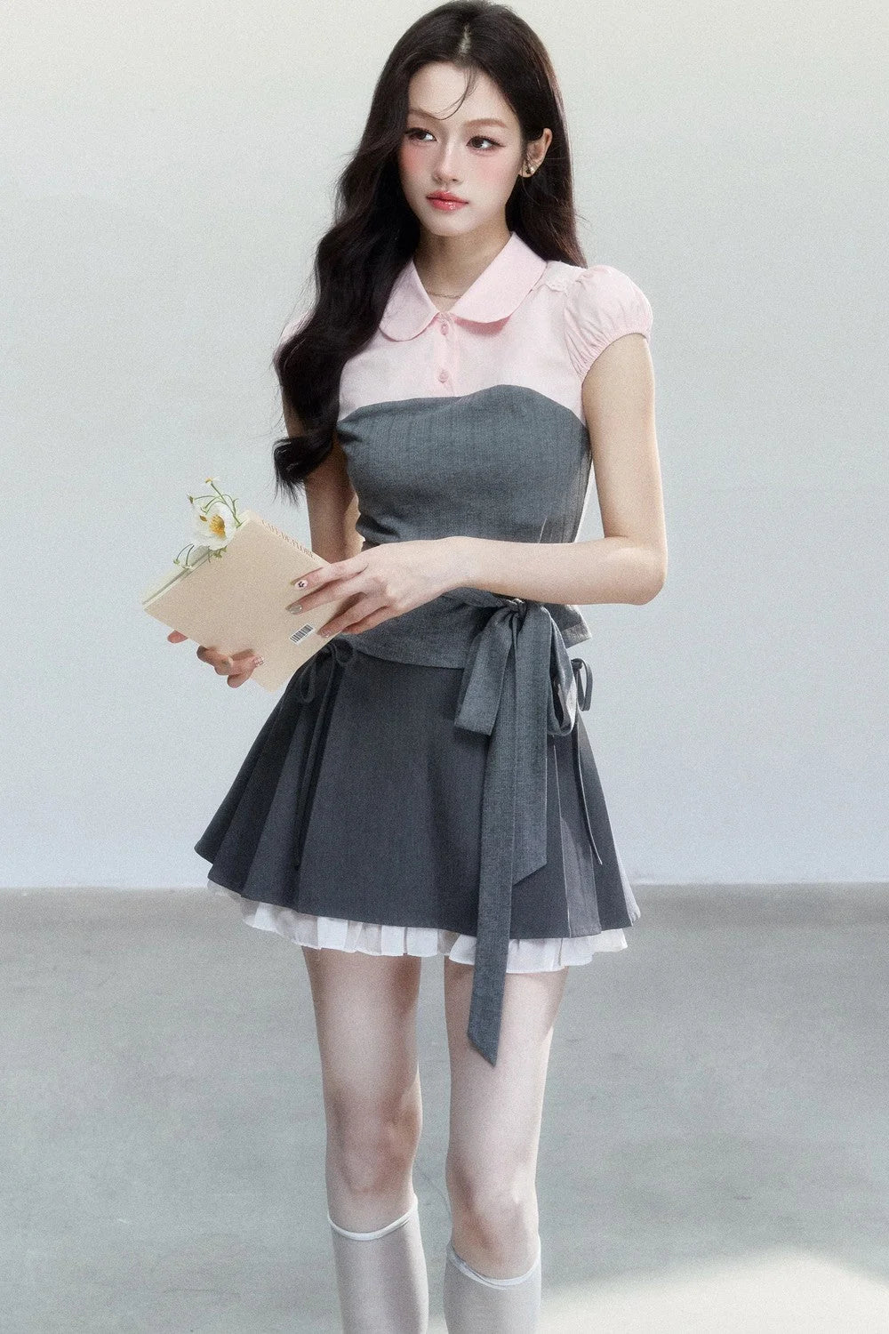 Pink Patchwork Tie-Up Blouse Set-Up