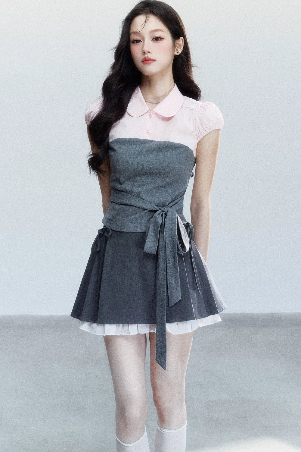 Pink Patchwork Tie-Up Blouse Set-Up