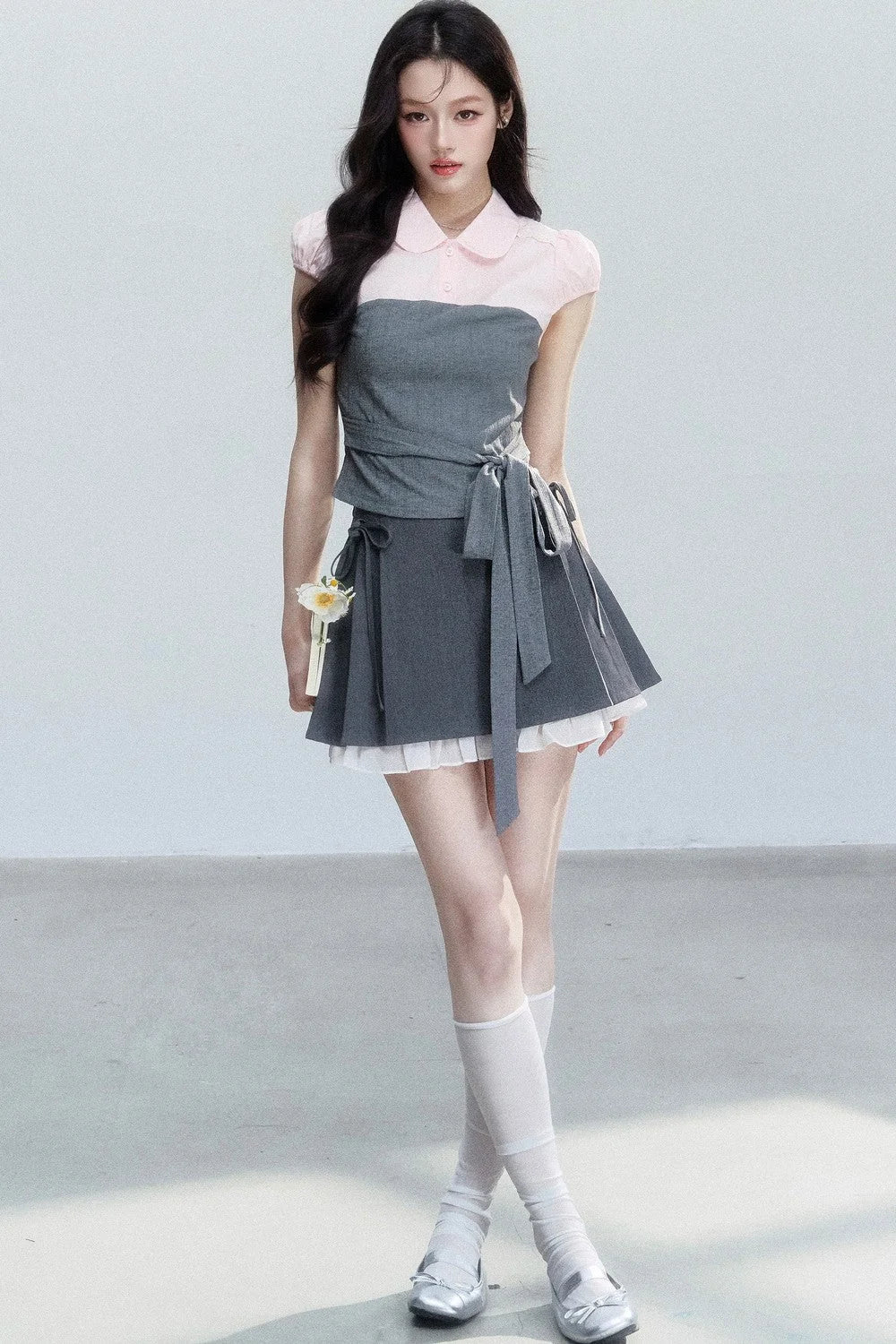 Pink Patchwork Tie-Up Blouse Set-Up