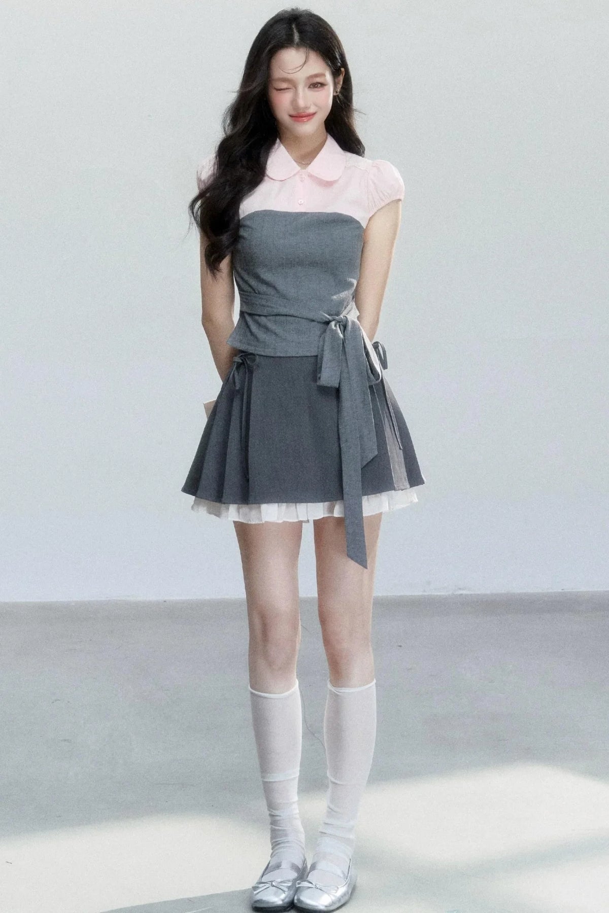 Pink Patchwork Tie-Up Blouse Set-Up