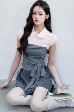Pink Patchwork Tie-Up Blouse Set-Up
