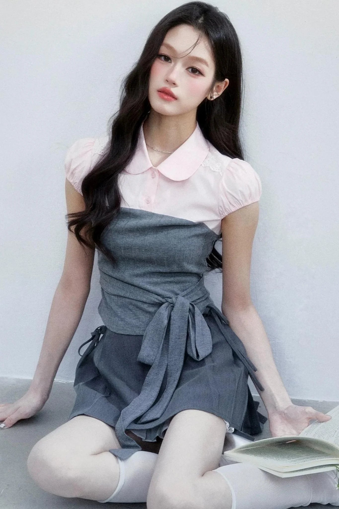 Pink Patchwork Tie-Up Blouse Set-Up