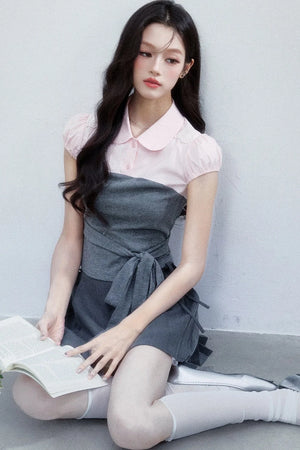 Pink Patchwork Tie-Up Blouse Set-Up