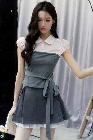 Pink Patchwork Tie-Up Blouse Set-Up