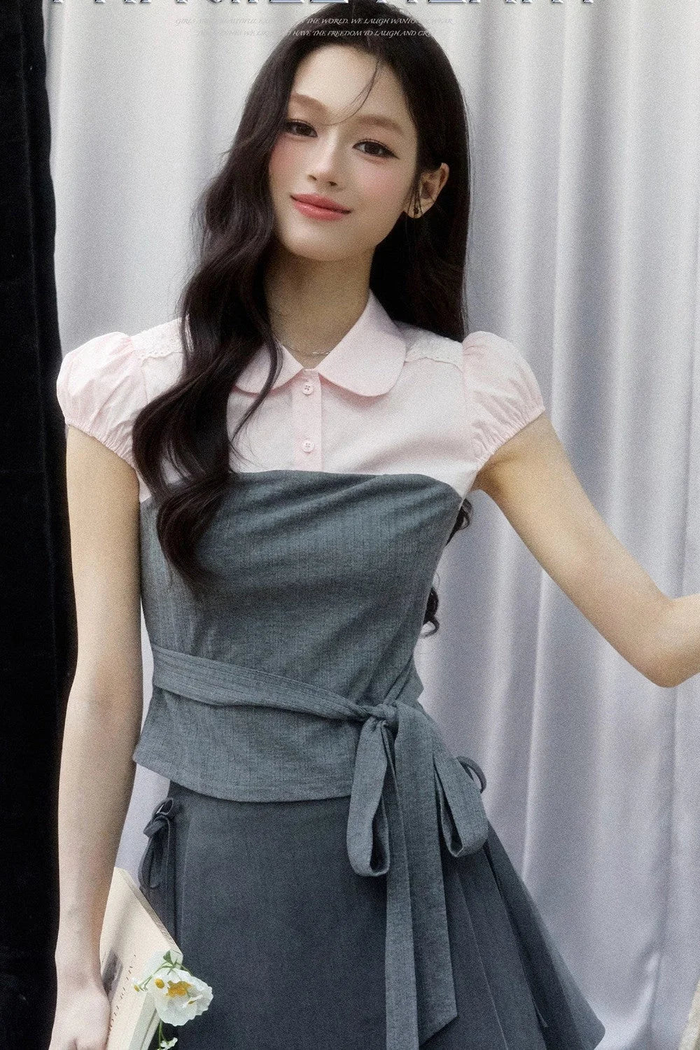 Pink Patchwork Tie-Up Blouse Set-Up