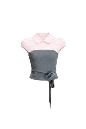Pink Patchwork Tie-Up Blouse Set-Up