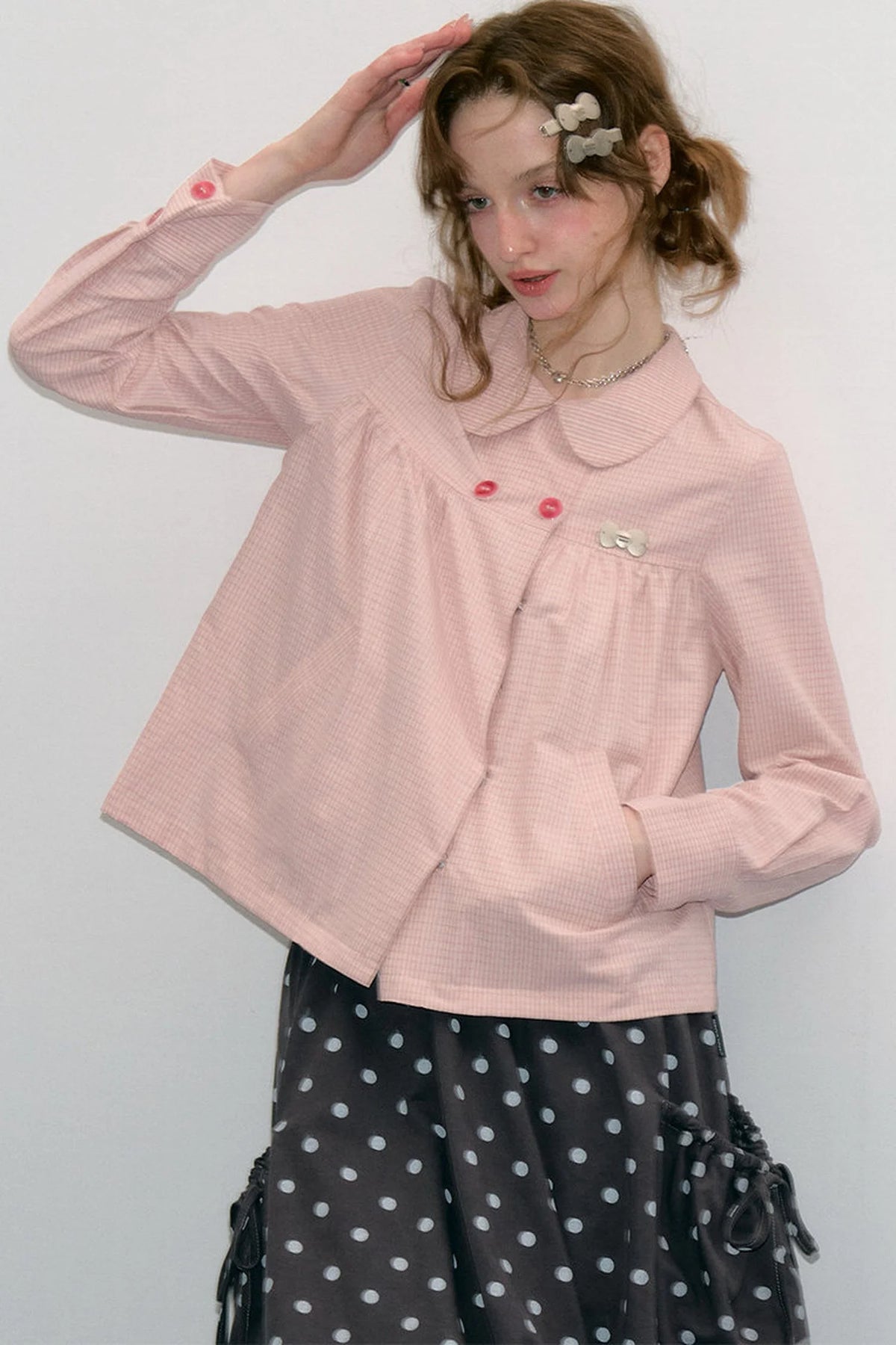 Pink Plaid Doll Collar Shirt