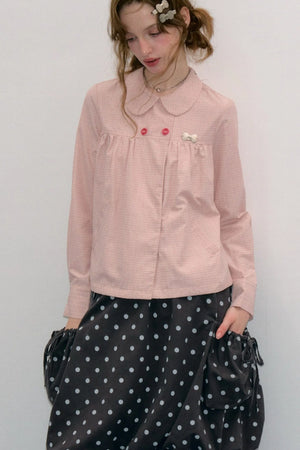 Pink Plaid Doll Collar Shirt
