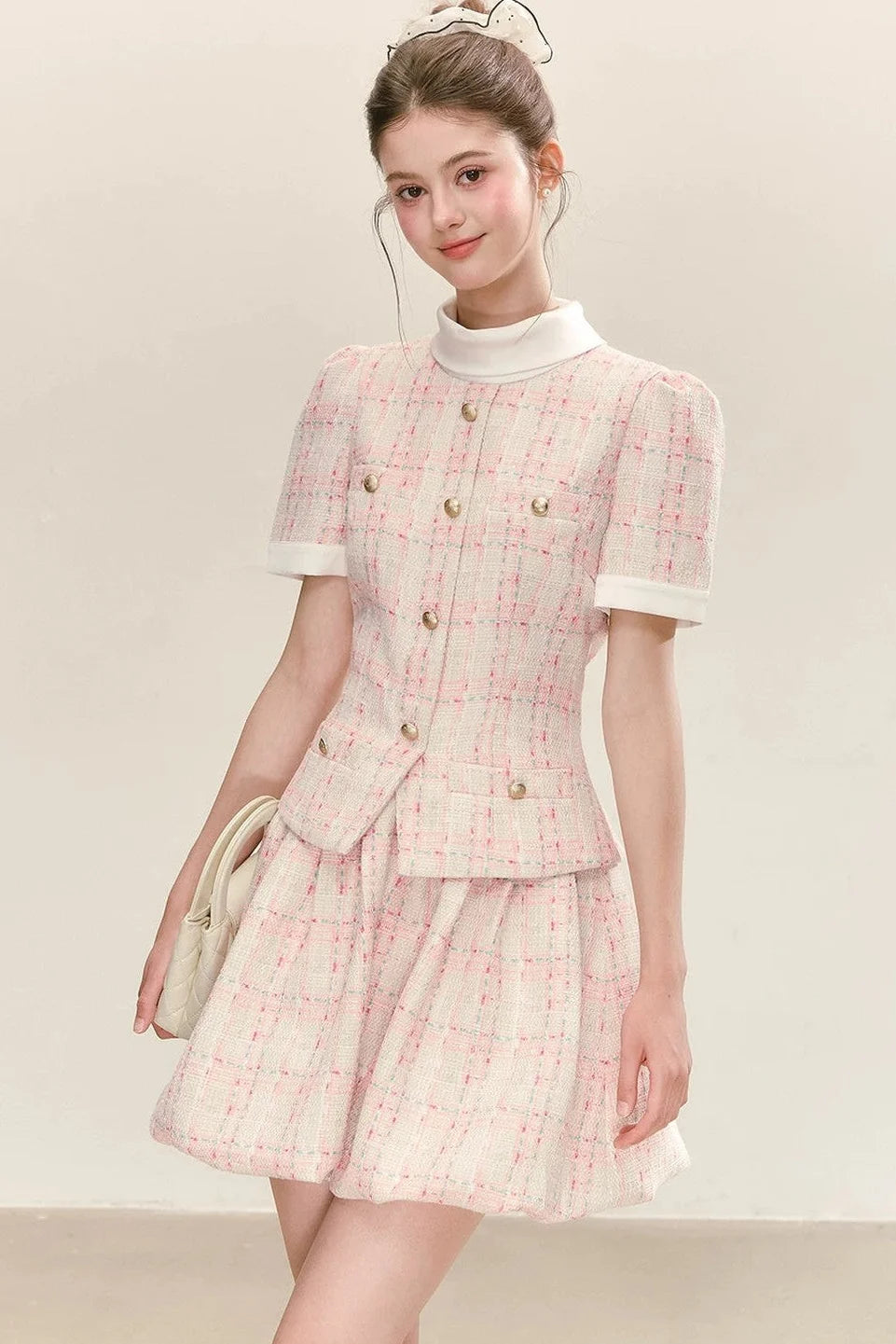 Pink Plaid Flower Bud Dress