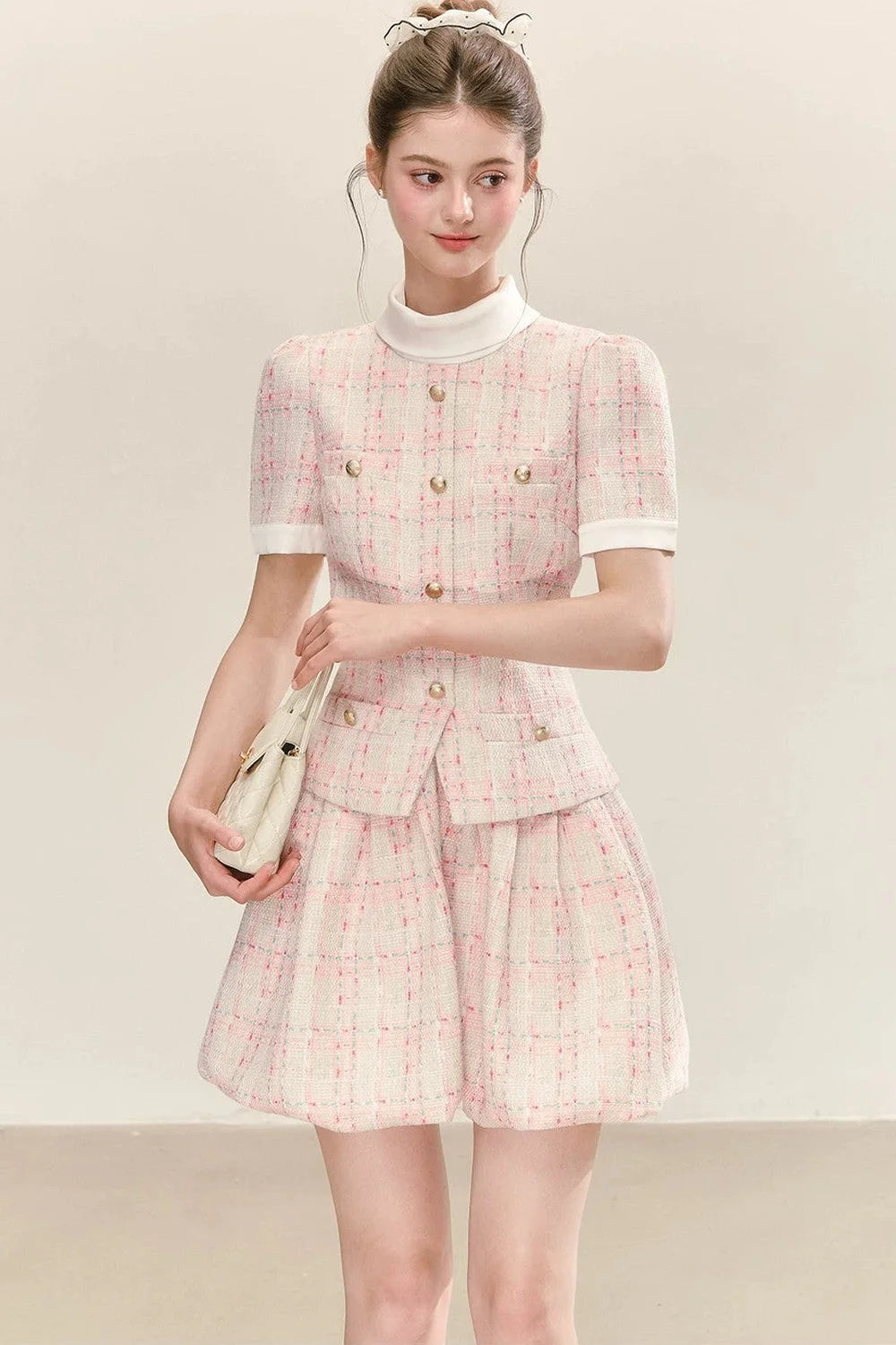 Pink Plaid Flower Bud Dress