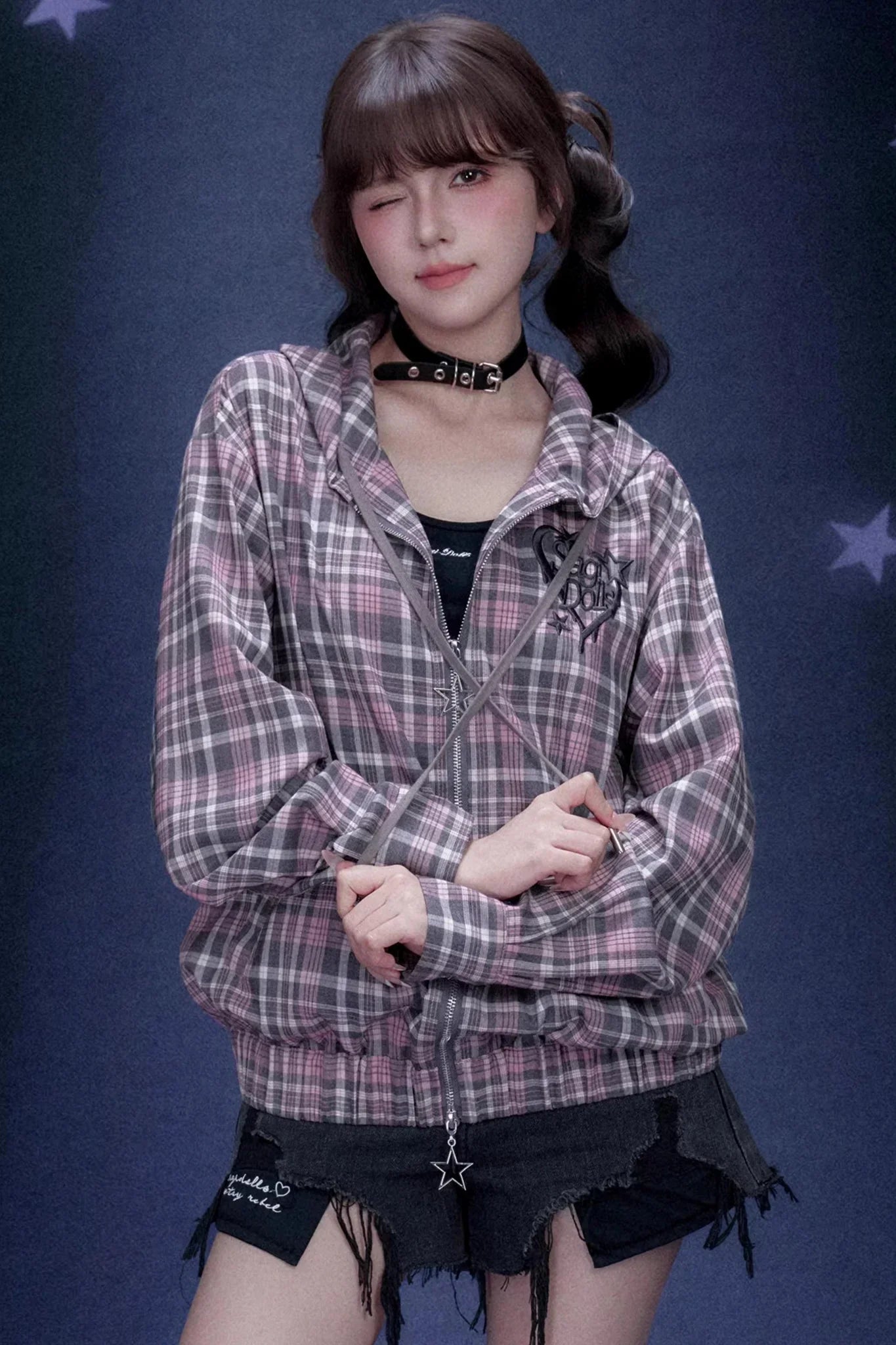 Pink Plaid Hooded Jacket