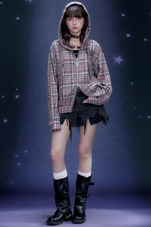 Pink Plaid Hooded Jacket