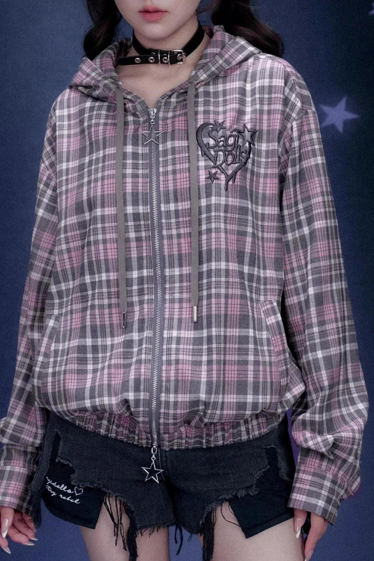 Pink Plaid Hooded Jacket