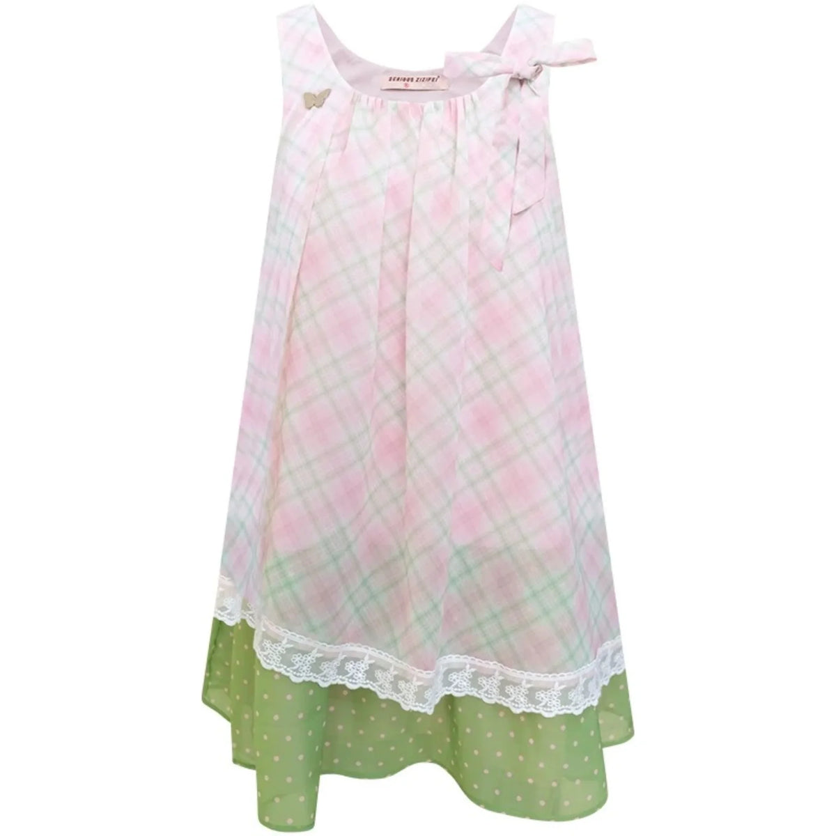 Pink Plaid Lace Trim Camisole Dress